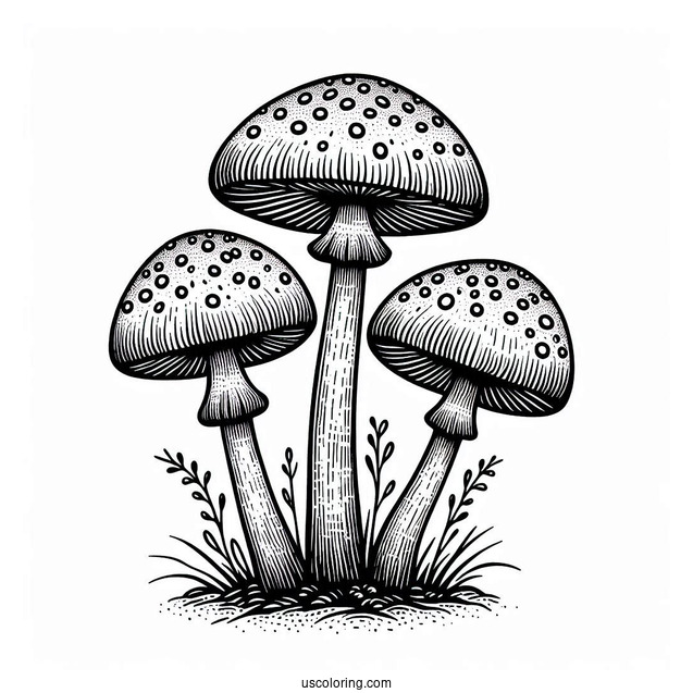 Three Fly Agaric Mushrooms Coloring Page For Kids