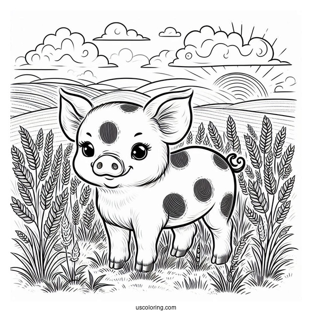 Baby Spotted Piglet In a Field