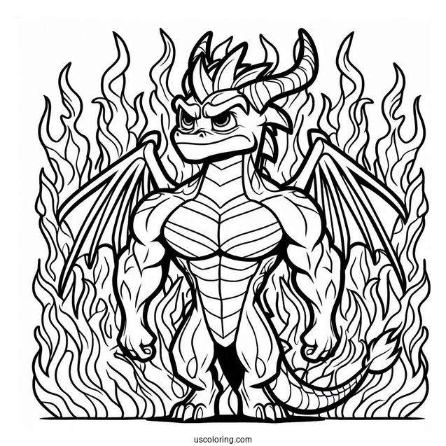 Muscular Sypro Coloring Page Standing In Front Of Flames