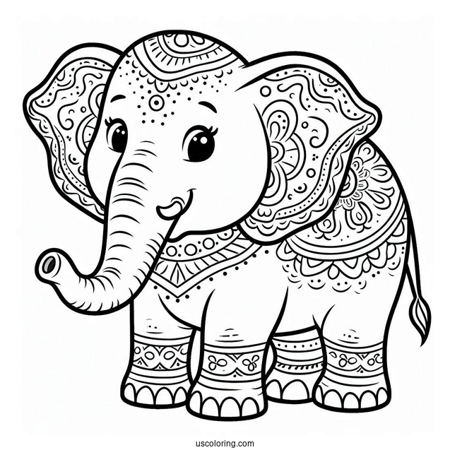 Elephant With Big Trunk Coloring In