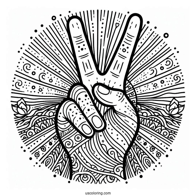 Hand Making Peace Coloring Page For Kids