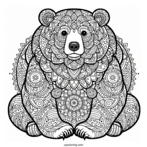 Detailed Bear Coloring Page Mandala