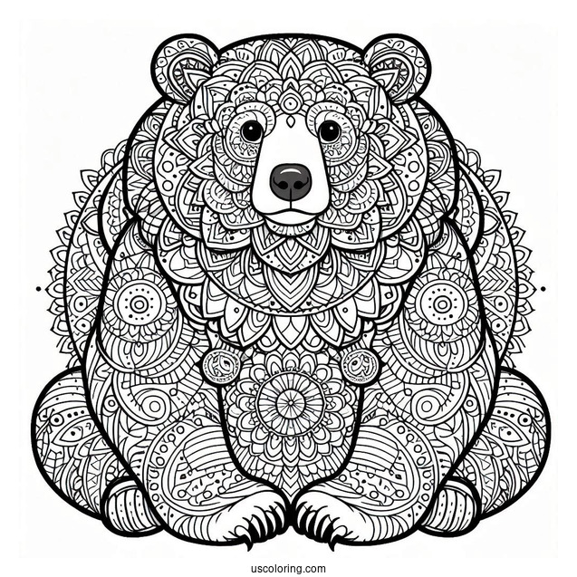 Detailed Bear Coloring Page Mandala