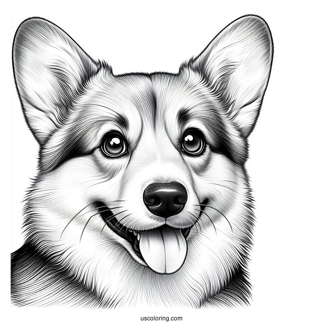 Close Up Of Realistic Corgi Coloring Page