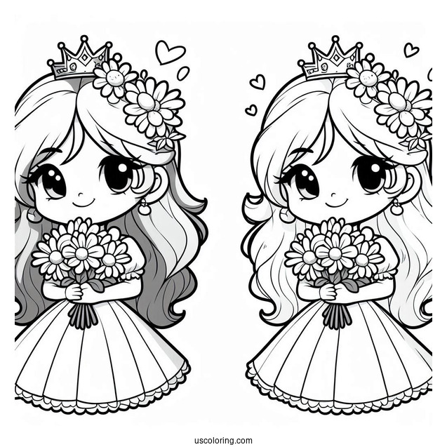 Cartoon Princess Daisy Coloring Page Holding Flower Bouquet
