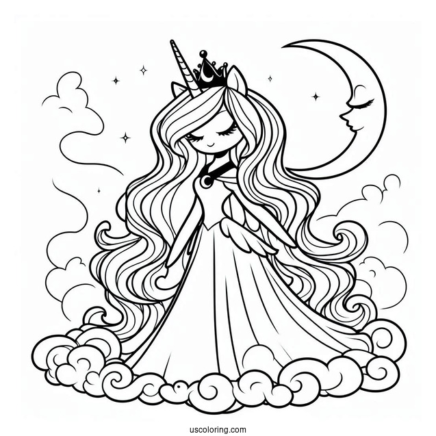 Elegant Princess Luna Coloring Page Standing On A Cloud
