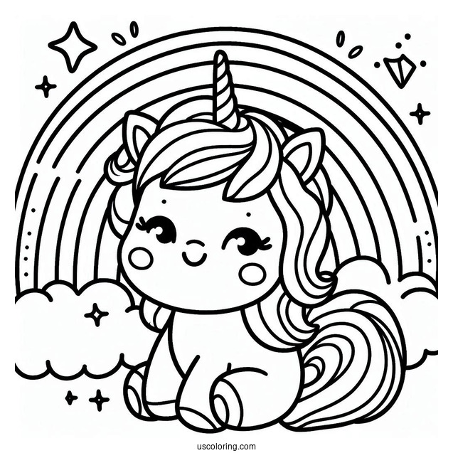 Cute Unicorn Bellow A Rainbow Coloring Page