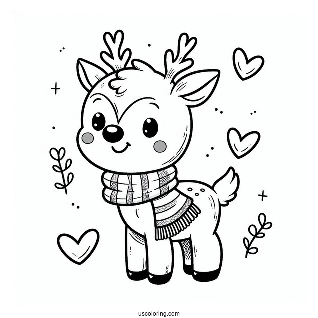 Simple Rudolph Coloring Page With A Love Heart Scarf For Preschoolers