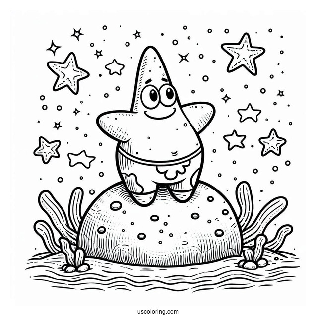 Patrick Star Coloring Page On The Rock