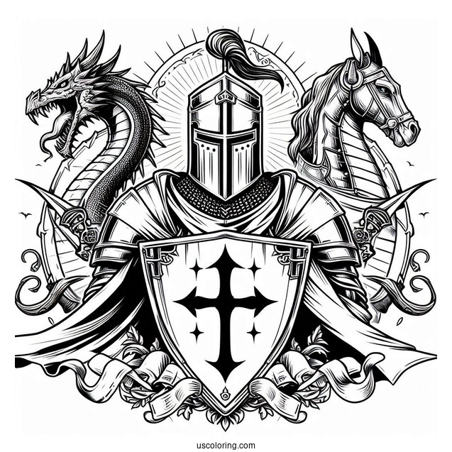 Crusader Knight With Dragons In Background