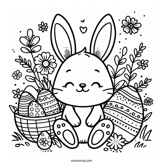 Happy Easter Coloring Page With Bunny Ears And Feet