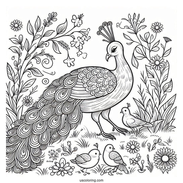 Peacock Finding Food In Meadow