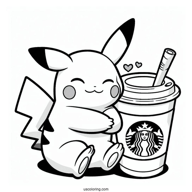 Pikachu Hugging A Starbucks Coloring Page Coffee For Kids