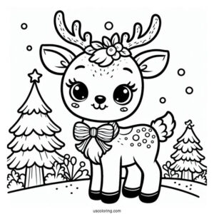 Super Cute Reindeer Coloring Page For Toddlers