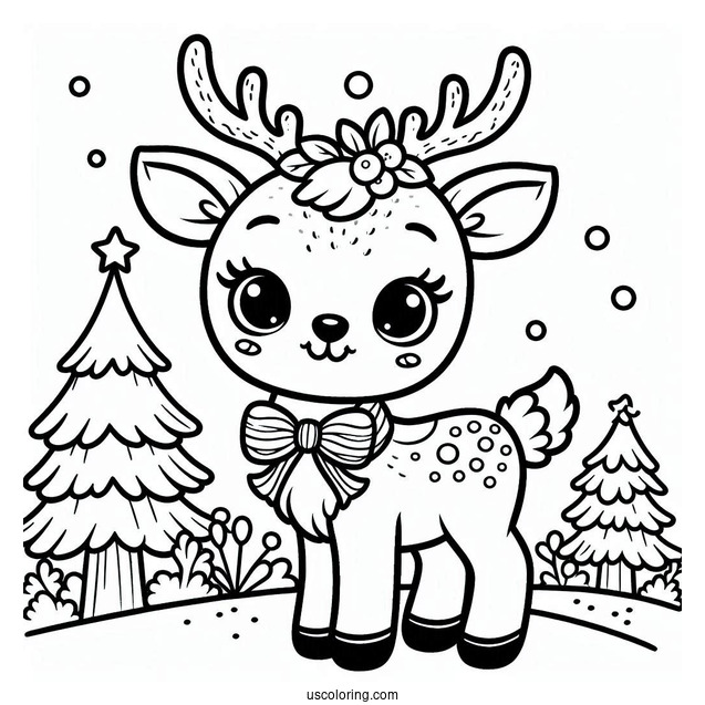 Super Cute Reindeer Coloring Page For Toddlers
