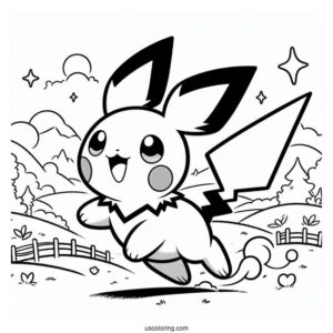Simple Pichu Coloring Page Riding Eevee