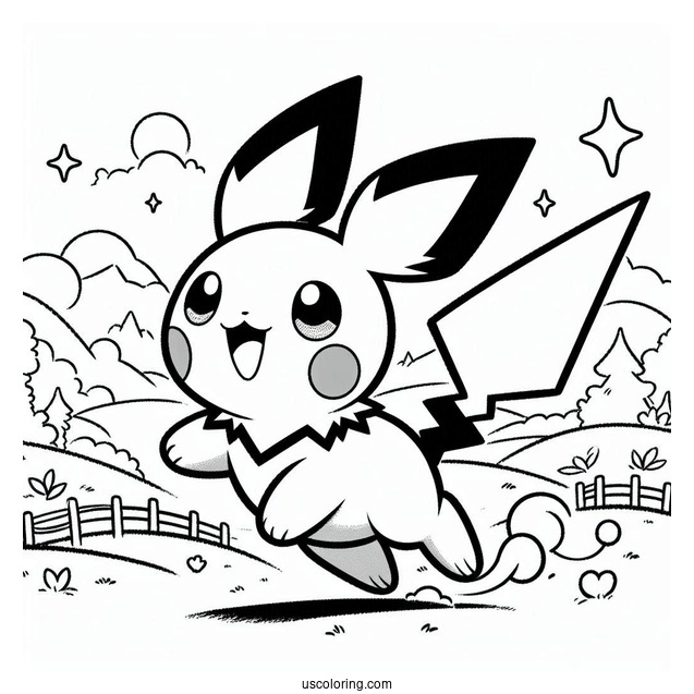 Simple Pichu Coloring Page Riding Eevee