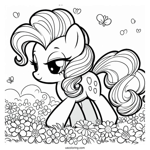 Pinkie Pie Pony Walking on Flower Field