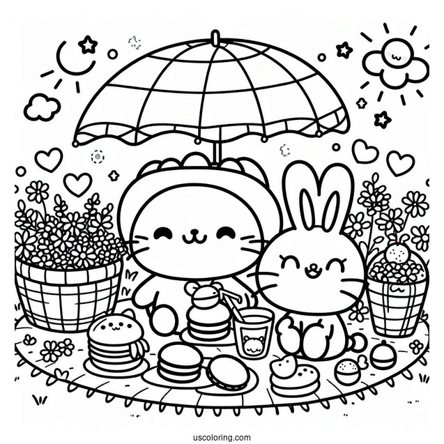 Pompompurin Picnic Date With Macaroon Coloring Sheet