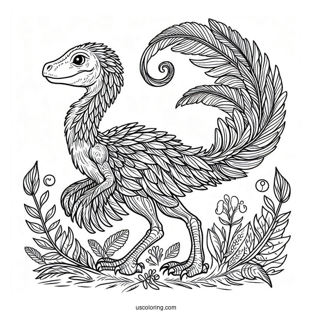 Feathery Velociraptor Coloring Sheet