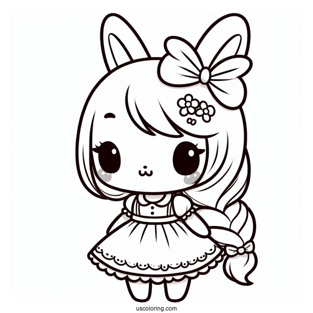 Chibi Rabbit Coloring Page In A Dress And Apron