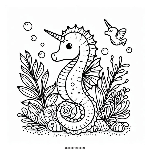 Adorable Unicorn Seahorse To Color