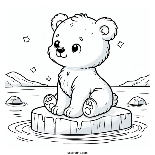 Polar Bear Cub Sitting On Ice Coloring In For Kids