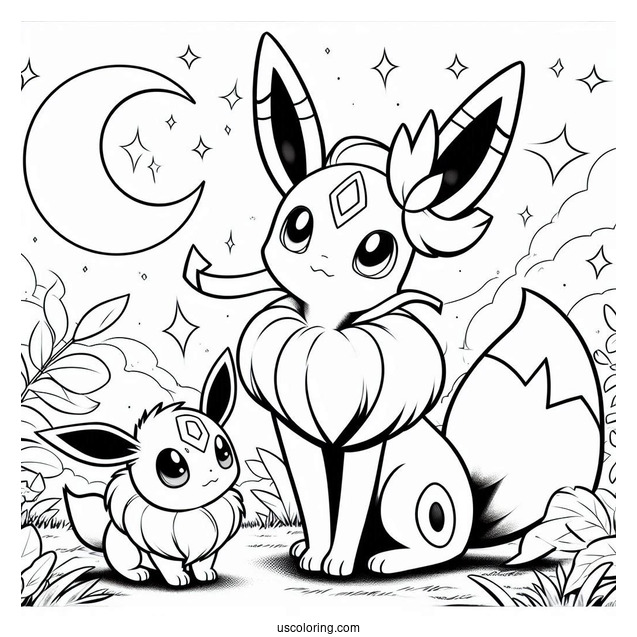 Sylveon Coloring Page Of Umbreon Looking At Eevee Pokemon Poster