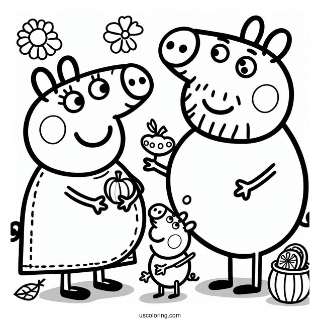 Mummy And Daddy Pig With Peppa And George