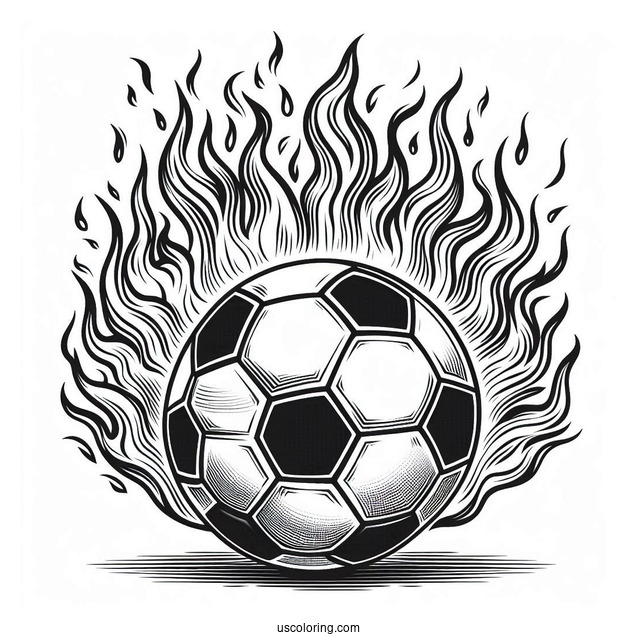 Flaming Soccer Ball To Color For Kids