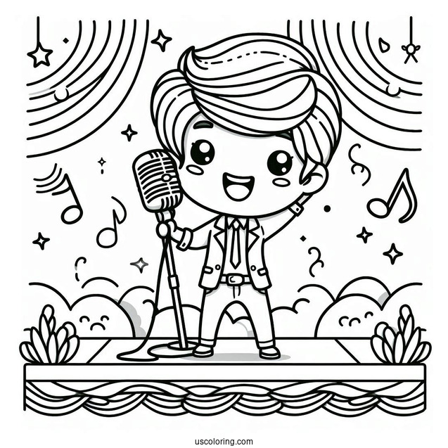 Sing Coloring Page Of Mike Holding Up Microphone On Stage