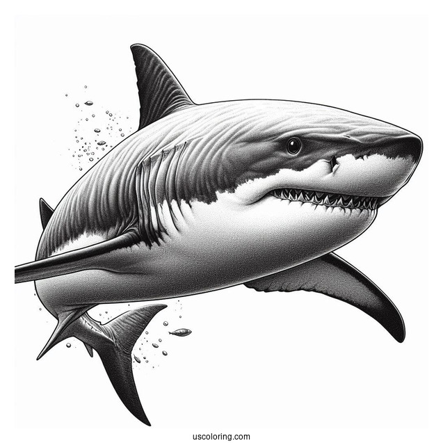 Close Up Of Realistic Great White Shark Coloring Page