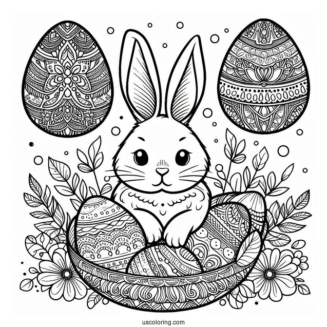 Detailed Easter Bunny Coloring Page And Eggs Mandala