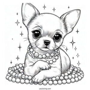 Short Hair Chihuahua Coloring Page Wearing Pearls