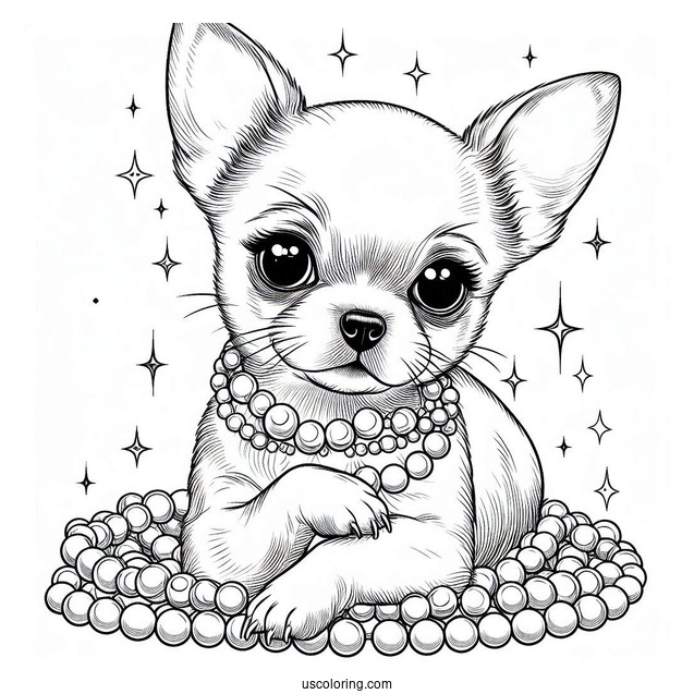 Short Hair Chihuahua Coloring Page Wearing Pearls