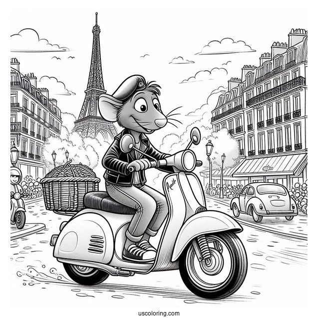 Colette, Alfredo, And Ratatouille Coloring Page Riding A Motorcycle In Paris