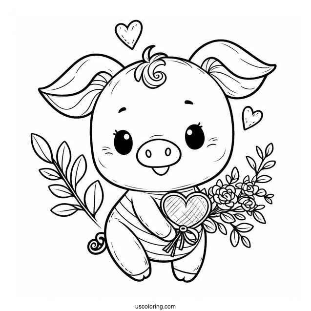 Piglet Coloring Page Wearing A Heart Sign