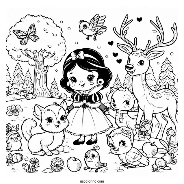 Snow White With Animals From The Forest To Color