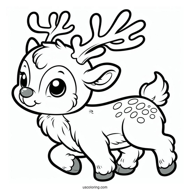 Cute Cartoon Rudolph Coloring Page With Big Antlers