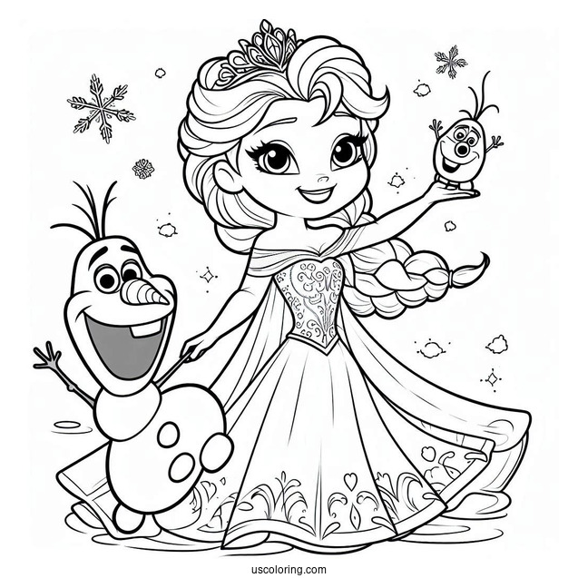 Elsa And Olaf From Frozen Coloring Page