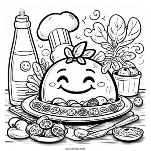 Smiling Ratatouille Coloring Page On The Dinner Table
