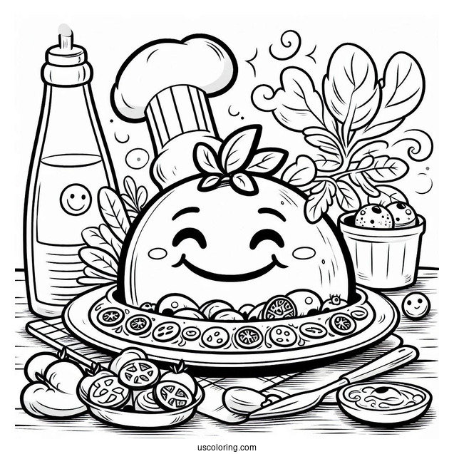 Smiling Ratatouille Coloring Page On The Dinner Table