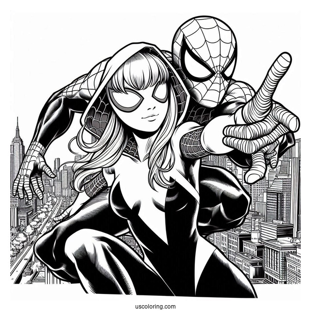 Spider Man And Spider-Gwen Coloring Page In Action