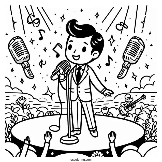 Sing Coloring Page Of Mike Holding Up Microphone On Stage