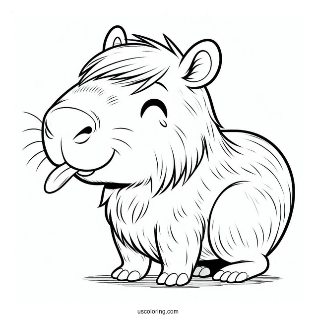 Capybara Coloring Page Sticking Its Tongue Out