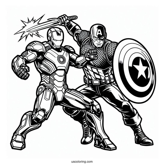 Iron Man Vs Captain America Coloring Sheet