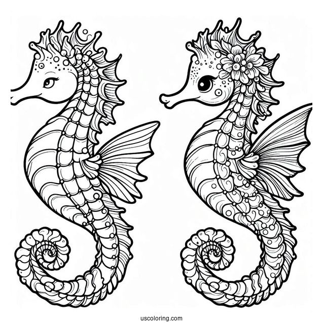 Mythical Seahorse Mermaid Coloring Page