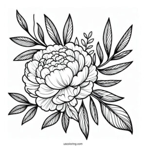 Flower Coloring Pages Of Peony With Leaves