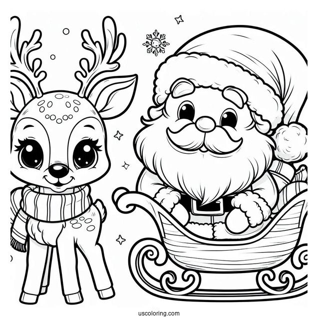 Coloring Sheet Of Santa And Rudolph