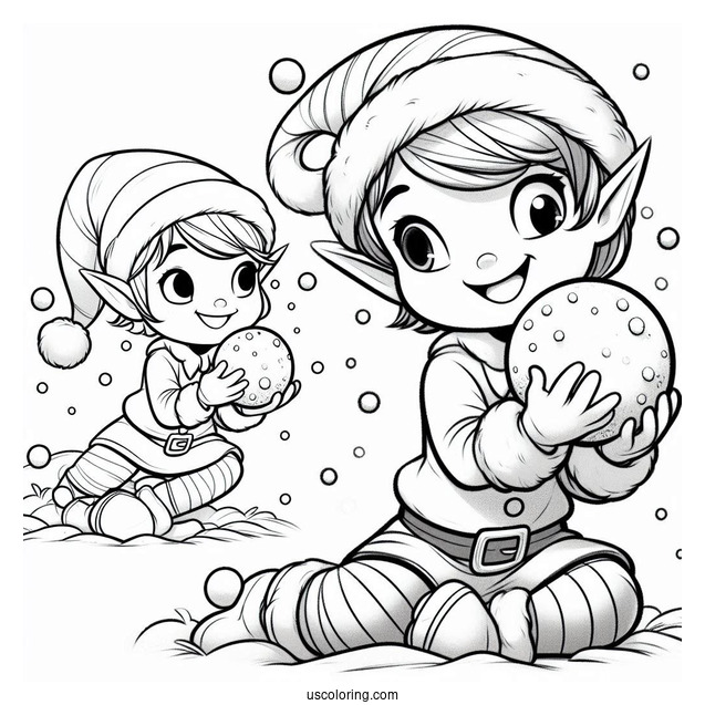 Mischievous Elf Making a Snow Ball